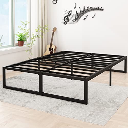 Lutown-Teen 14 Inch Queen Bed Frame Heavy Duty Steel Slat Support Metal Platform Bed Frame Queen Size No Box Spring Needed, Easy Assembly, Black
