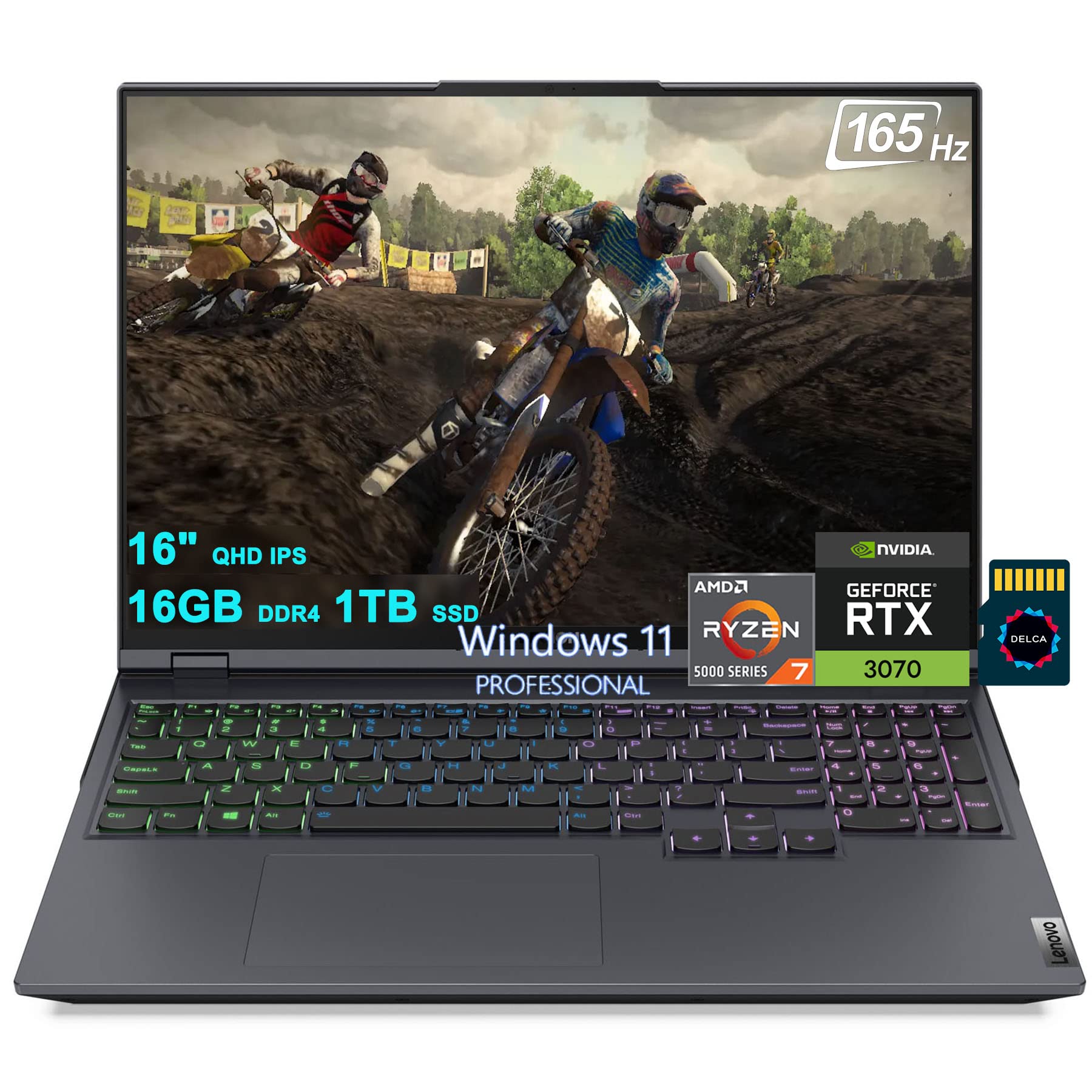 Lenovo Legion 5 Pro 16 Gaming Laptop | 16" QHD IPS 165Hz (500 nits, HDR400) | AMD 8-Core Ryzen 7 5800H (>i7-10870H) | 16GB DDR4 1TB SSD | GeForce RTX 3070 8GB | Backlit Win11Pro + 32GB MicroSD Card