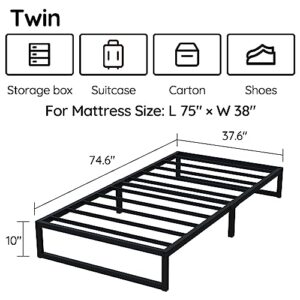 Richwanone 10 Inch Twin Bed Frames, Metal Platform Mattress Foundation with Steel Slat Support, No Box Spring Needed, Easy Assembly, Black