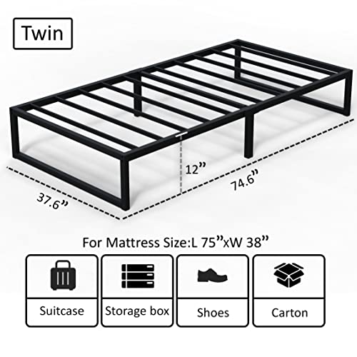 EMODA 12 Inch Twin Bed Frames No Box Spring Needed, Heavy Duty Metal Twin Platform Bed Frame, Noise Free, Easy Assembly, Black