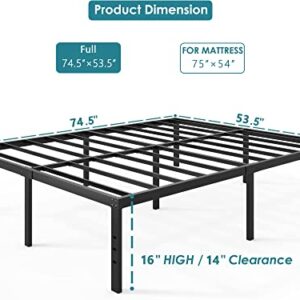 FSCHOS Bed-Frame-Full, 16 Inch Metal Platform Full-Size-Bed-Frame No Box Spring Needed, Heavy Duty Full Size Bed Frame Easy Assembly, Noise Free, Black