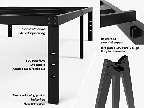 FSCHOS King-Bed-Frame, 16 Inch Metal Platform King Size Bed Frame No Box Spring Needed, Heavy Duty Bed Frame King Easy Assembly, Noise Free, Black