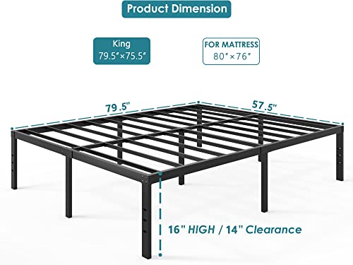 FSCHOS King-Bed-Frame, 16 Inch Metal Platform King Size Bed Frame No Box Spring Needed, Heavy Duty Bed Frame King Easy Assembly, Noise Free, Black