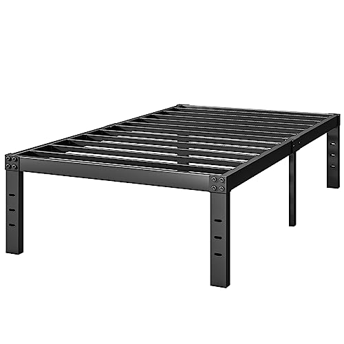 FSCHOS Bed-Frame-Twin, 14 Inch Metal Platform Twin-Size-Bed-Frame No Box Spring Needed, Heavy Duty Twin Size Bed Frame Easy Assembly, Noise Free, Black