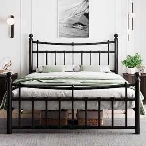 ipormis metal queen bed frame with iron-art headboard, heavy duty metal platform bed frame with 14 steel slats support, no box spring needed, noise-free, easy assembly, queen