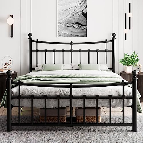 iPormis Metal Queen Bed Frame with Iron-Art Headboard, Heavy Duty Metal Platform Bed Frame with 14 Steel Slats Support, No Box Spring Needed, Noise-Free, Easy Assembly, Queen