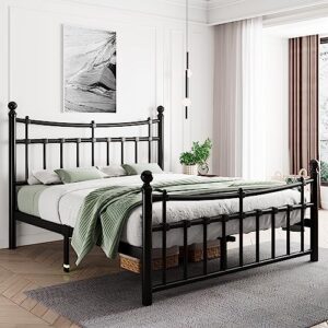 iPormis Metal Queen Bed Frame with Iron-Art Headboard, Heavy Duty Metal Platform Bed Frame with 14 Steel Slats Support, No Box Spring Needed, Noise-Free, Easy Assembly, Queen