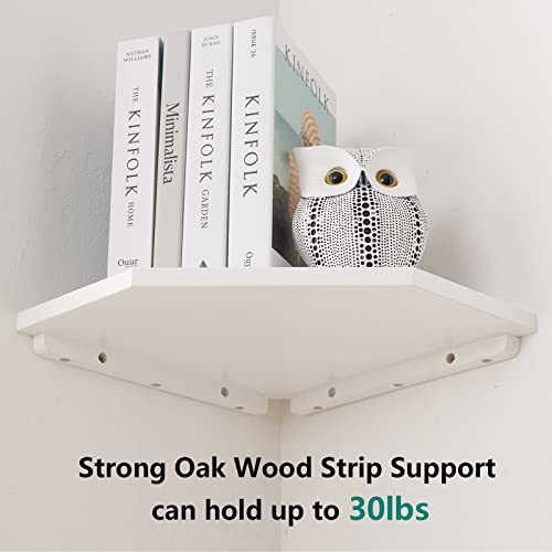 Corner Shelf, Solid Oak Wood White Floating Corner Shelf Wall Mount Organizer with Wire Hole Small Plant Display for Kitchen Living Room Bedroom