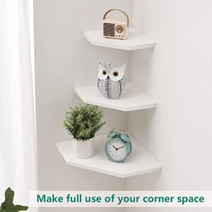 Corner Shelf, Solid Oak Wood White Floating Corner Shelf Wall Mount Organizer with Wire Hole Small Plant Display for Kitchen Living Room Bedroom