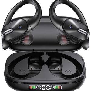 Bluetooth Headphones Wireless Earbuds Bass Stereo Sound with Wireless Charging Case 48H Playback Earphones LED Display With Built in Mic and Over Earhooks Waterproof Headset for Running Workout Sports