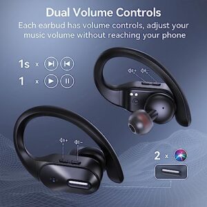 Bluetooth Headphones Wireless Earbuds Bass Stereo Sound with Wireless Charging Case 48H Playback Earphones LED Display With Built in Mic and Over Earhooks Waterproof Headset for Running Workout Sports