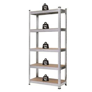 timati heavy duty 5-tier adjustable metal shelving unit utility rack shelves,reversible metal storage shelving with foot pads for warehouse, basement, kitchen- silver