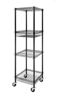 sonota 4 shelf steel wire shelving tower with caster 16" dx16 wx57.4 h (color : black)