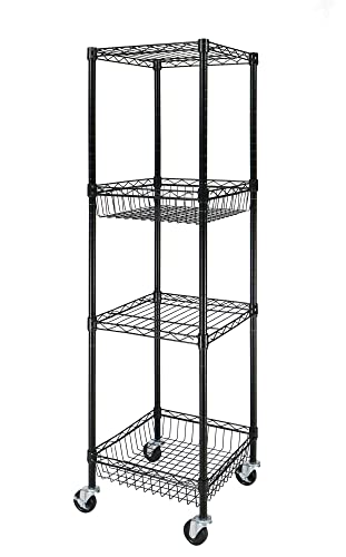 SONOTA 4 Shelf Steel Wire Shelving Tower with Caster 16" Dx16 Wx57.4 H (Color : Black)