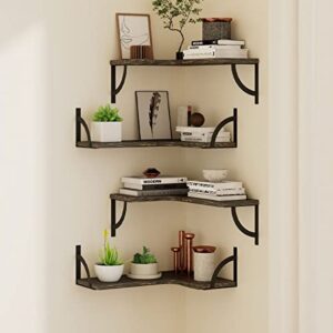 molyhom wood floating corner shelves, wall shelves for bedroom, 4 sets of wall mounted shelf…