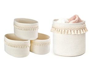 mkono 4 pcs macrame decorative cotton rope basket boho woven storage cube baskets
