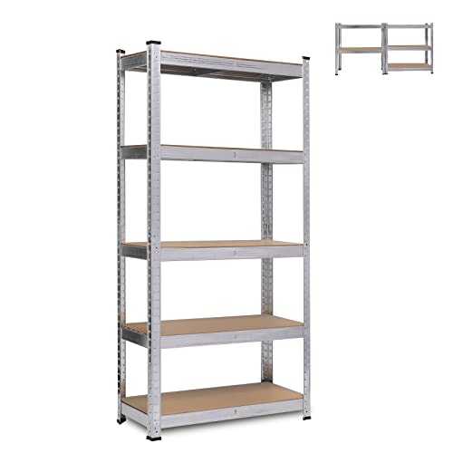 Timati 5-Shelf Adjustable，Heavy Duty Metal Storage Utility Rack，Multipurpose Shelf，Garage Storage Shelves Storage Racks Heavy Duty Shed Shelving- Silvery 27.6" W x 11.8" D x 59" H