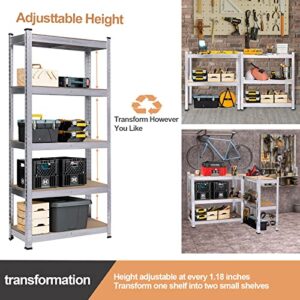 Timati 5-Shelf Adjustable，Heavy Duty Metal Storage Utility Rack，Multipurpose Shelf，Garage Storage Shelves Storage Racks Heavy Duty Shed Shelving- Silvery 27.6" W x 11.8" D x 59" H