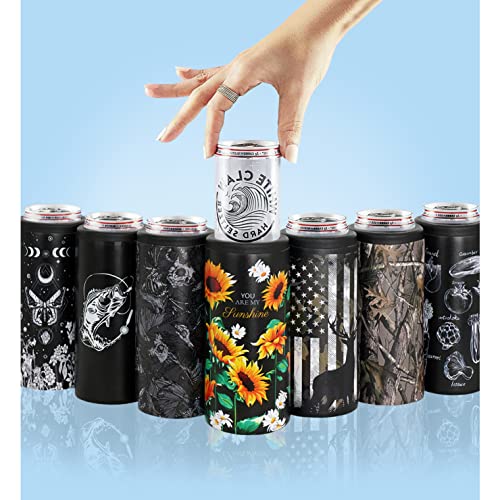 NewYT Skinny Can Cooler,Slim Can Cooler Insulated,Double Wall Vacuum Stainless Steel Drink Holder,Skinny Can Coozie 12oz for Hard Seltzer,Slim Beer and Energy Drinks-Astrology Print