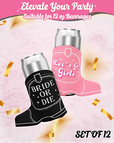 CiyvoLyeen Cowgirl Boots Can Coolers, 12PCS Bachelorette Party Can Sleeves Neoprene Insulator Drink Glasses Cup Holders for Disco Western Cowboy Women Girl Gifts Let's Go Girls Bride or Die Supplies