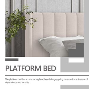 Zoophyter Upholstered Platform Bed Frame Queen Size with Headboard,Strong Wooden Slats Support No Box Spring Needed Easy Assembly Cream