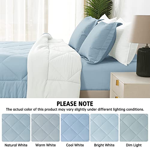 JOLLYVOGUE Light Blue/Ivory Queen Comforter Set, Reversible Bed in a Bag Bedding Set for All Seasons, 3 Pieces Bed Set with 1 Comforter and 2 Pillow Shams