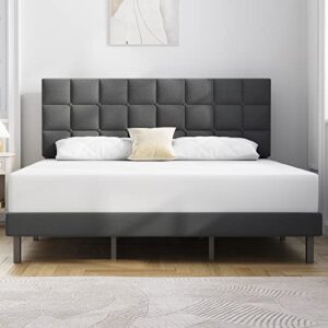 molblly king bed frame upholstered platform with headboard and strong wooden slats,non-slip and noise-free,no box spring needed, easy assembly,dark gray