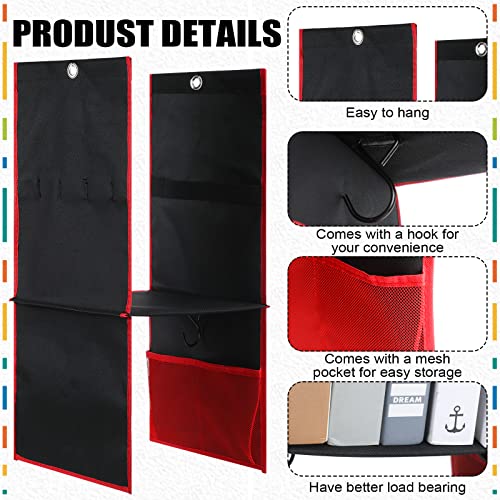 Amylove 2 Pack School Locker Shelf Hanging Locker Shelf Organizer with Hooks and Pockets Locker Accessories for Work Girls Boys School Gym Closet Office Home Storage Supplies, Black with Red Trim