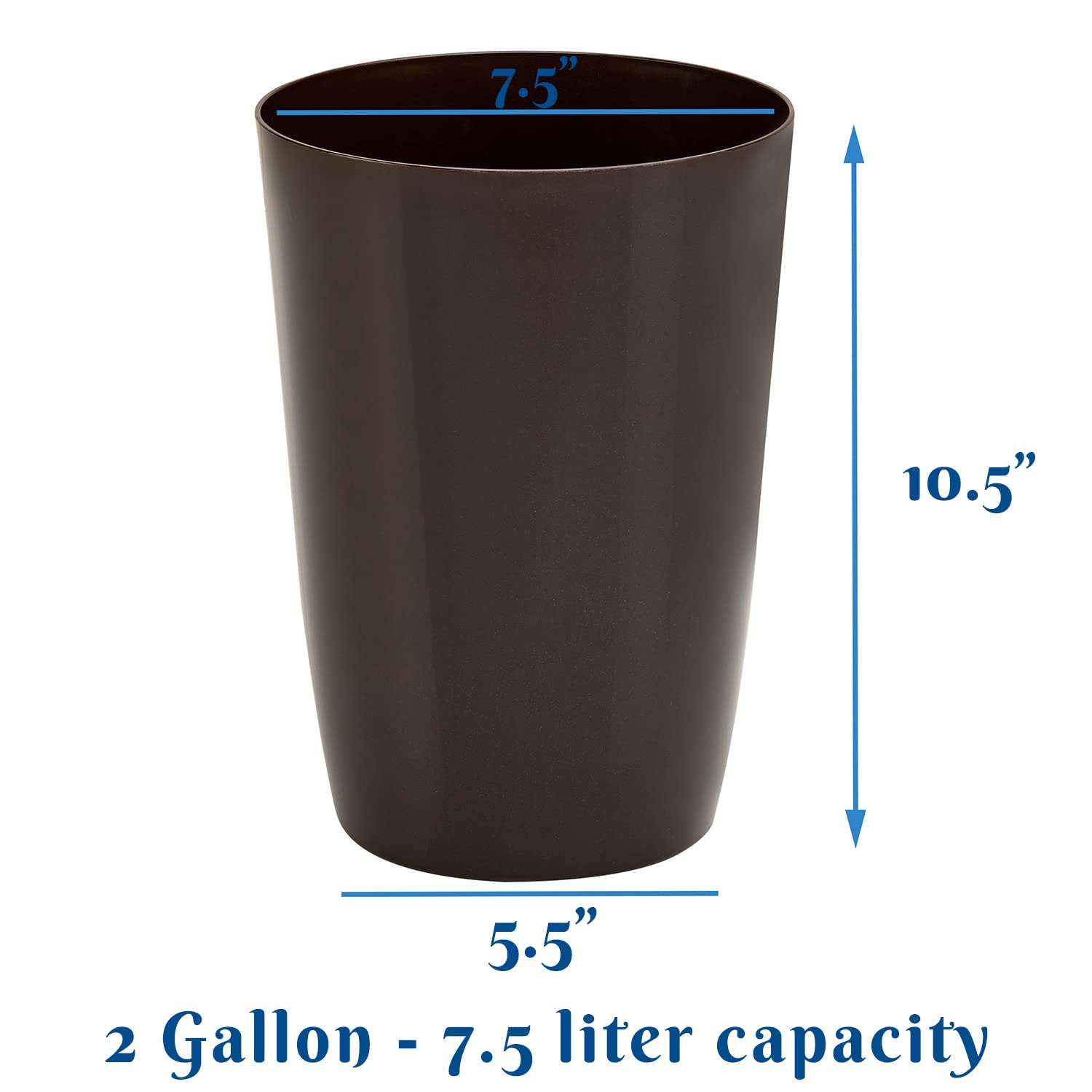 Small Trash Can – Open Top Garbage Cans for Kitchen, Office, Dorm, Bathroom, etc. –Waste Can for Compact/Tight Spaces – The Perfect Bathroom Trash Can - 2 Gallon Trash Bin – Glossy Metalic Dark Brown