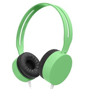 bulktech 728 stereo headset for kids, children and teens - tangle-free wired cord on-ear headphones with 3.5mm jack for smartphones, tablets, school, kindle, airplane travel - 1 pack green