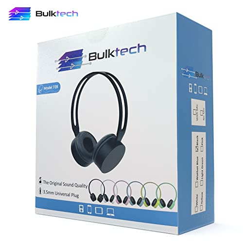 Bulktech 728 Stereo Headset for Kids, Children and Teens - Tangle-Free Wired Cord On-Ear Headphones with 3.5mm Jack for Smartphones, Tablets, School, Kindle, Airplane Travel - 1 Pack Green