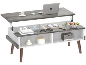 aheaplus lift top coffee table with storage, 43.3" modern center table lift tabletop wood dining table pop up table with open compartment for living room, home office, black oak and white