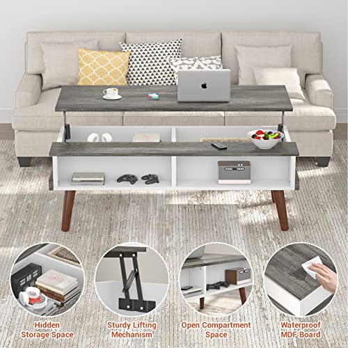 Aheaplus Lift Top Coffee Table with Storage, 43.3" Modern Center Table Lift Tabletop Wood Dining Table Pop Up Table with Open Compartment for Living Room, Home Office, Black Oak and White