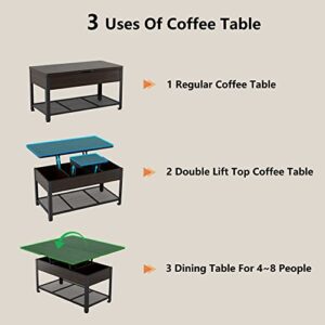 Furniouse Coffee Table Lift Top, 3 in 1 Multi-Function Coffee Table with Hidden Compartment, Coffee Table Converts to Dining Table for Living Room, Home Office, Espresso