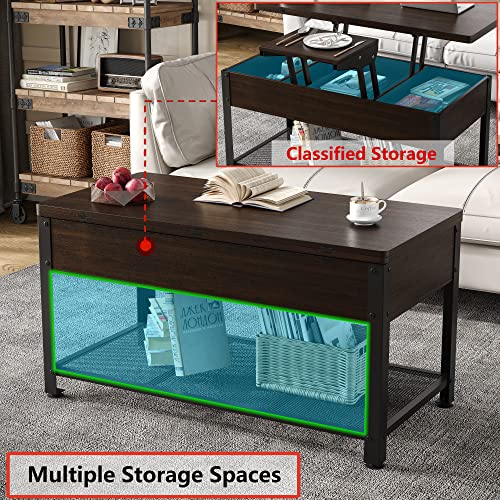 Furniouse Coffee Table Lift Top, 3 in 1 Multi-Function Coffee Table with Hidden Compartment, Coffee Table Converts to Dining Table for Living Room, Home Office, Espresso