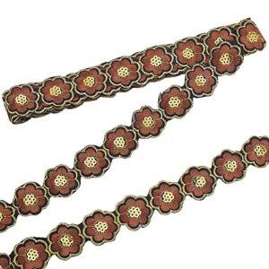 ph pandahall 5 yards floral embroidery lace trim, 1.6 inch ethnic jacquard ribbon flower sewing craft edge trim for costume bags curtain upholstery home decor, saddle brown