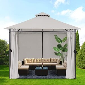 CHARMELEON 10x10ft Gazebo for Patio, Outdoor Gazebo with Curtains & Sandbags, Double Roof Tops Patio Gazebo, Waterproof Patio Canopy for Garden, Deck, Backyard (Light Grey)