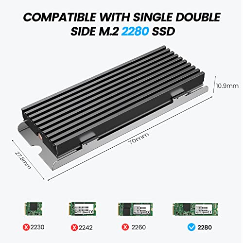 ORICO M.2 SSD Heatsink Cooler with Heat Pipe+ M2 Thermal Pad Thermal Conduction+Aluminium Cooling for PC / PS5 Single and Double-Sided 2280 NVME/NGFF M.2 SSD, Black-M2HS2