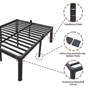 ROIL 14 inch King Bed Frame Metal Platform No Box Spring Needed with Headboard Hole and Round Corner Legs Mattress Retainers 3500LBS Heavy Duty Steel Slats Noise-Free Underneath Storage Easy Assembly