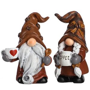 funoasis 2pcs resin coffee gnomes hand painted desk coffee bar corner statues home kitchen farmhouse table shelf collectible dolls daily gifts figurines