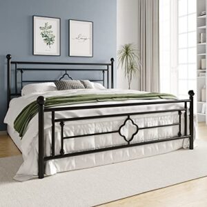 hoomic 14 inch king size metal platform bed frame with vintage headboard and footboard/mattress foundation for storage/no box spring needed/easy assembly/black