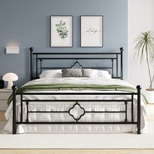 HOOMIC 14 Inch King Size Metal Platform Bed Frame with Vintage Headboard and Footboard/Mattress Foundation for Storage/No Box Spring Needed/Easy Assembly/Black