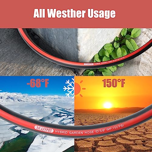 M JJYPET Upgraded Hybrid Garden Hose,5/8in.x10ft,Light Weight,No Kink Water Hose with 7 Function spray Hose Nozzle,Leak Proof Short Hose for Outside Car,Floor,Yard Washing,Garden Watering.(10FT)