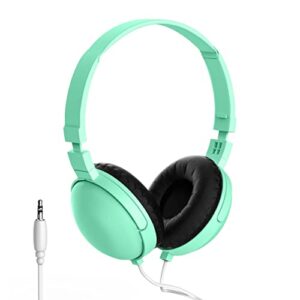 bulktech 718 on-ear wired headset for children - stereo sound, tangle-free 5ft long cord with 3.5mm jack, compatible with kindle, fire, tablets, and suitable for school, travel - 1 pack green