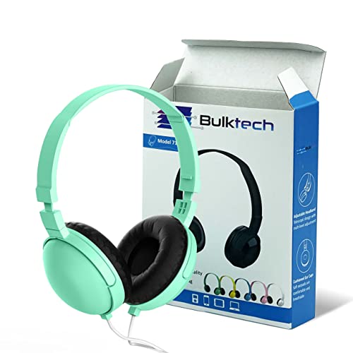 Bulktech 718 On-Ear Wired Headset for Children - Stereo Sound, Tangle-Free 5ft Long Cord with 3.5mm Jack, Compatible with Kindle, Fire, Tablets, and Suitable for School, Travel - 1 Pack Green