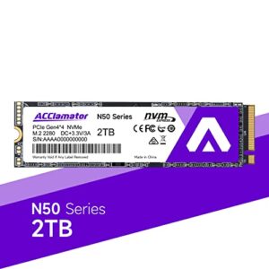 acclamator 2tb pcie 4x4 nvme solid state drive compatible with ps5 read 5000 mb/s m.2 2280 3d nand tlc n50