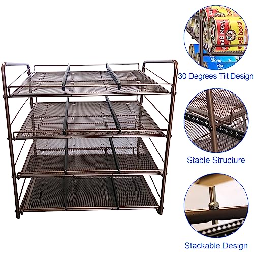 NUNET 4 Tier Stackable Can Rack Organizer,for food storage,kitchen cabinets or countertops,Storage for 48 cans,Bronze