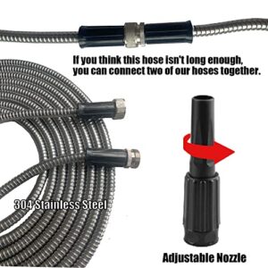 Garden Hose 50ft,304 Stainless Steel Metal Water Hose with Adjustable Nozzle, Lightweight, High Pressure, no kink explosion, no bite (50FT)