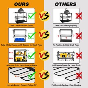 Power Tool Organizer Wall Mount, Power Tool Storage Rack Drills Holder Heavy Duty, 4 Layer Metal Shelf Utility Tools Rack with Pliers Hammers Screwdrivers Holder, Rack for Garage Home Workshop
