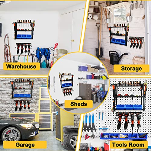 Power Tool Organizer Wall Mount, Power Tool Storage Rack Drills Holder Heavy Duty, 4 Layer Metal Shelf Utility Tools Rack with Pliers Hammers Screwdrivers Holder, Rack for Garage Home Workshop